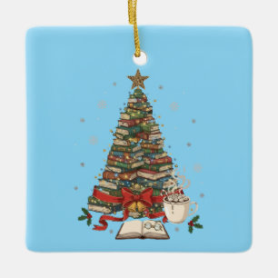 Cosy Christmas Book Tree for Readers & Bookworms Ceramic Ornament