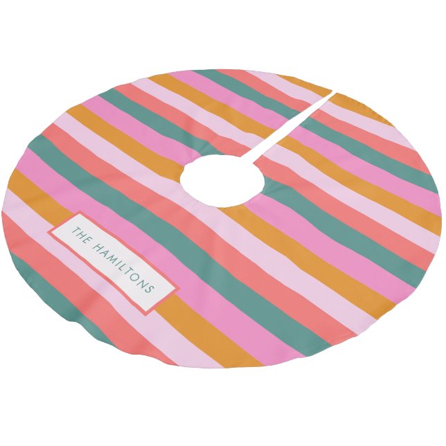 Cosy Christmas Bright Modern Stripe Brushed Polyester Tree Skirt (Angled)