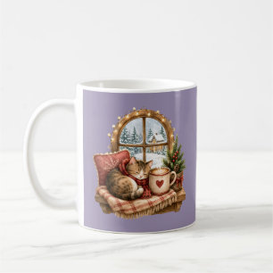 Cosy Christmas Cat Snowy Window Coffee Mug