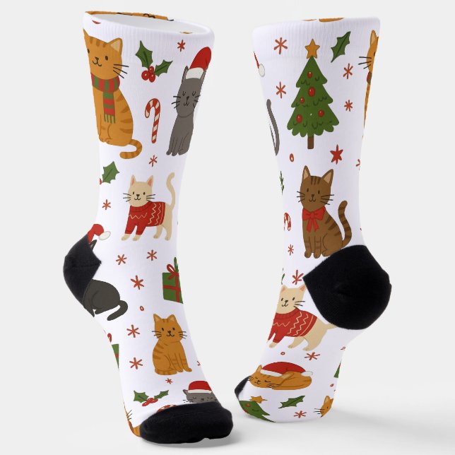 Cosy Christmas Cats Pattern Socks (Angled)