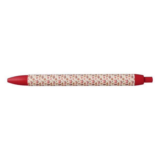 Cosy Christmas Cocoa and Gingerbread Pattern Black Ink Pen (Front)