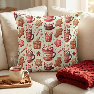 Cosy Christmas Cocoa and Gingerbread Pattern Cushion