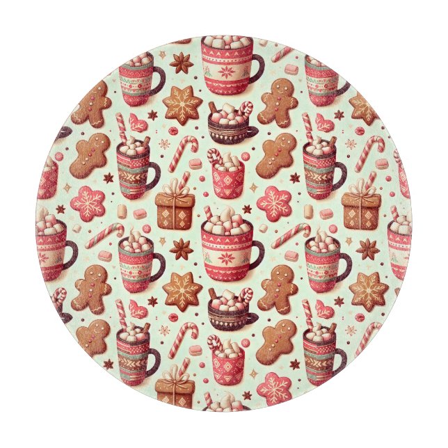 Cosy Christmas Cocoa and Gingerbread Pattern Cutting Board (Front)