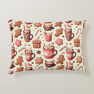 Cosy Christmas Cocoa and Gingerbread Pattern Decorative Cushion