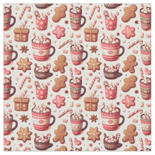 Cosy Christmas Cocoa and Gingerbread Pattern Fabric