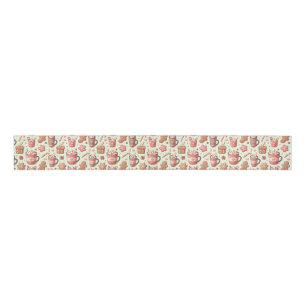 Cosy Christmas Cocoa and Gingerbread Pattern Grosgrain Ribbon