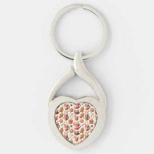 Cosy Christmas Cocoa and Gingerbread Pattern Key Ring