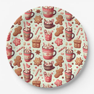 Cosy Christmas Cocoa and Gingerbread Pattern Paper Plate