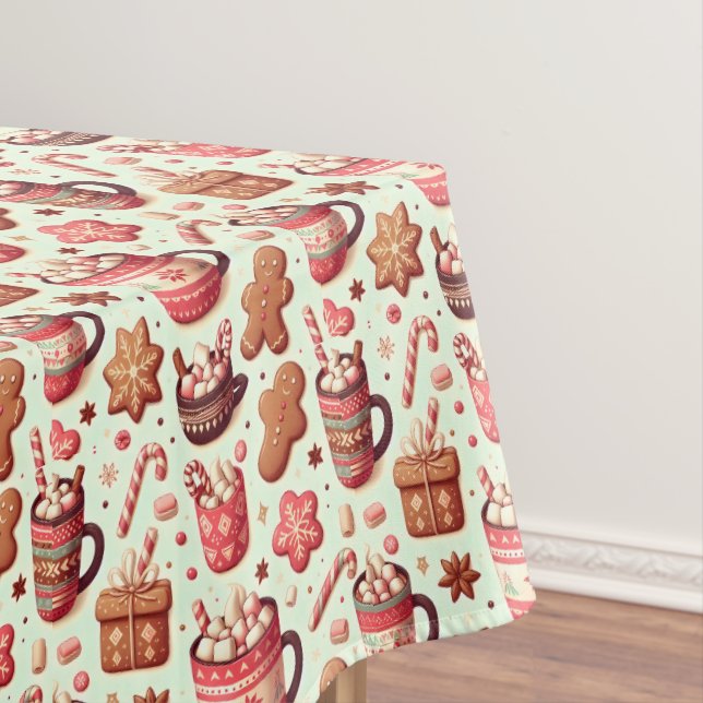 Cosy Christmas Cocoa and Gingerbread Pattern Tablecloth (In Situ)