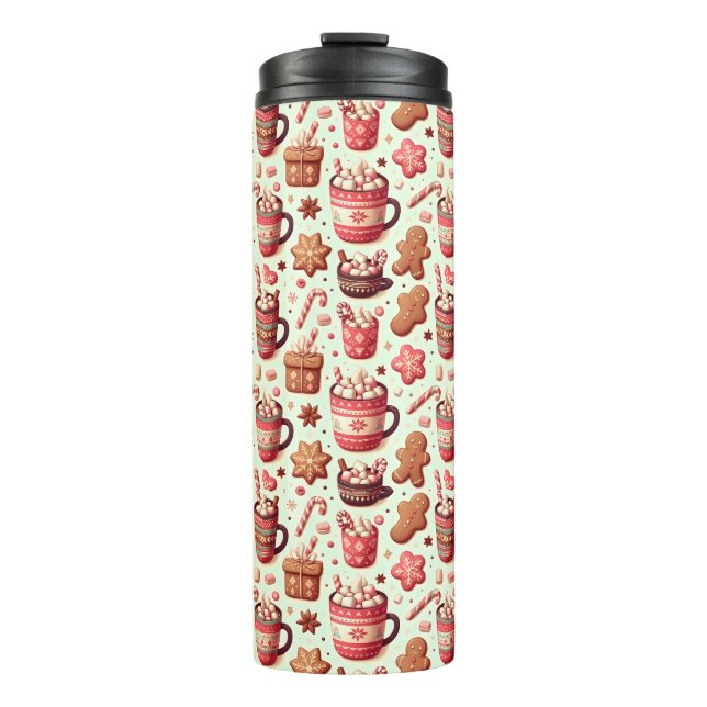Cosy Christmas Cocoa and Gingerbread Pattern Thermal Tumbler (Front)