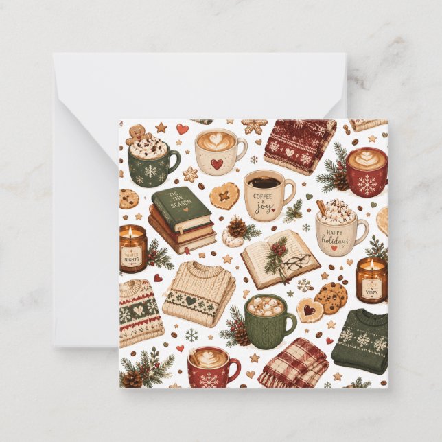 Cosy Christmas Coffee Winter Pattern  Card (Front)