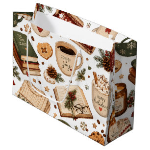 Cosy Christmas Coffee Winter Pattern Large Gift Bag