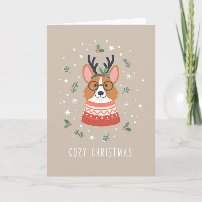 Cosy Christmas Corgi Holiday Card (Front)