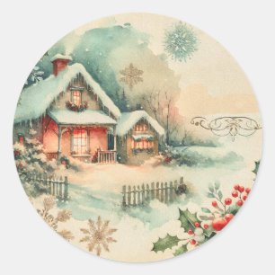 Cosy Christmas Cottage Classic Round Sticker