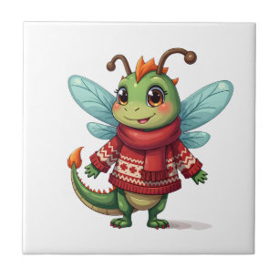 Cosy Christmas Dragonfly Ceramic Tile