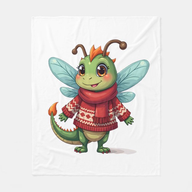 Cosy Christmas Dragonfly Fleece Blanket (Front)