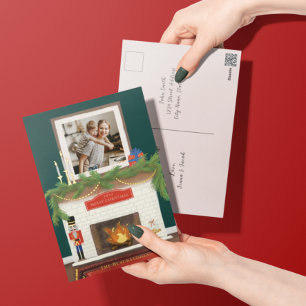Cosy Christmas Fireplace Illustration With Photo Foil Holiday Postcard