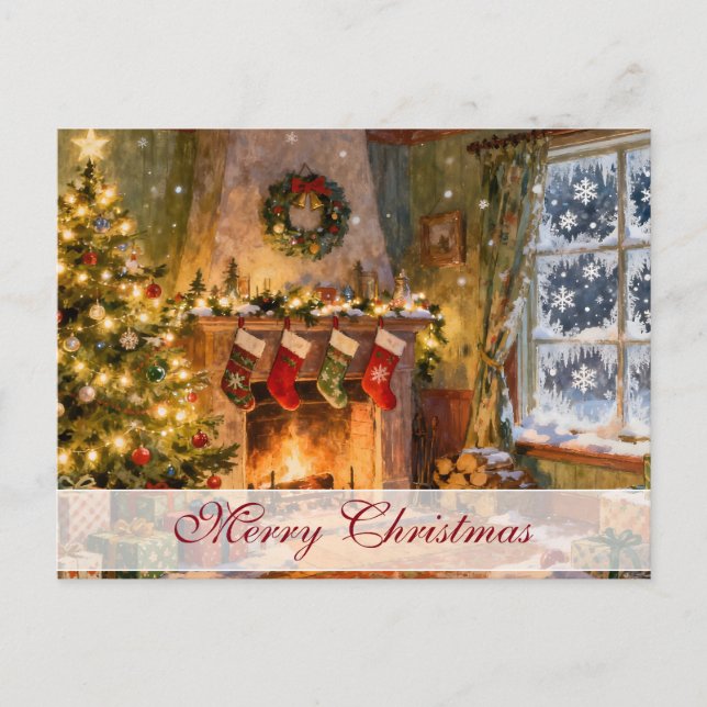 Cosy Christmas Fireplace Magic Postcard (Front)
