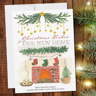 Cosy Christmas Fireplace New Home Holiday Moving Announcement