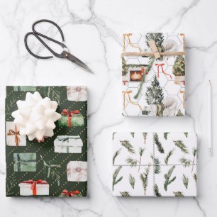Cosy Christmas Fireplace, Presents & Trees Holiday Wrapping Paper Sheet