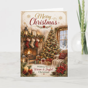 Cosy Christmas Fireplace Tree Holiday Greeting Car Card