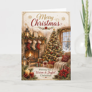 Cosy Christmas Fireplace Tree Holiday Greeting Car Card