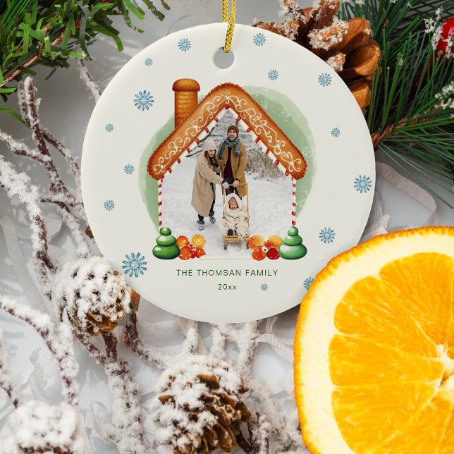 Cosy Christmas Gingerbread House Photo Holiday Ceramic Ornament (Cozy Christmas Gingerbread House Photo Holiday Ceramic Ornament)