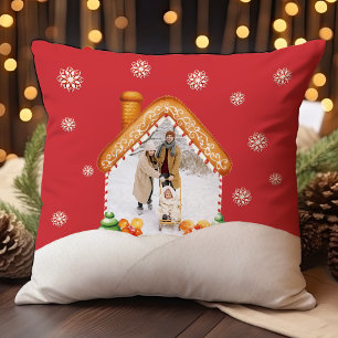 Cosy Christmas Gingerbread House Photo Holiday Cushion