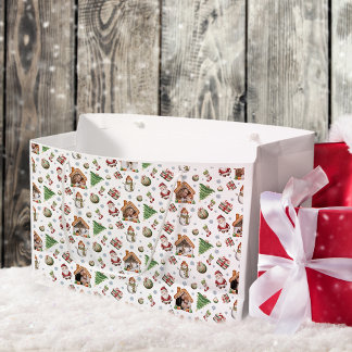 Cosy Christmas Gingerbred Photo Photo Pattern Large Gift Bag