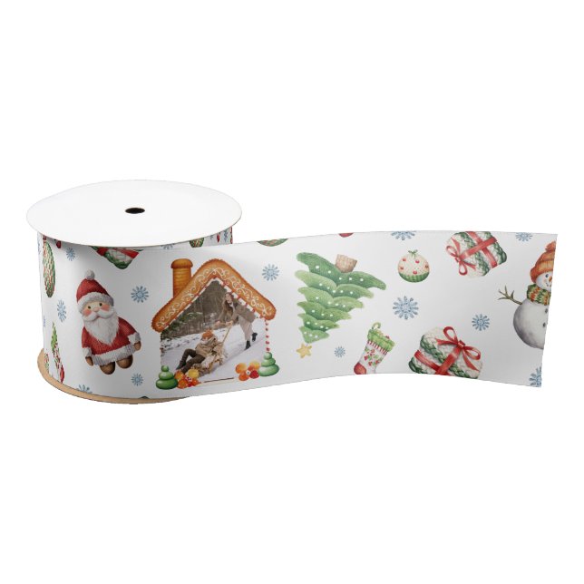Cosy Christmas Gingerbred Photo Photo Pattern Satin Ribbon (Spool)