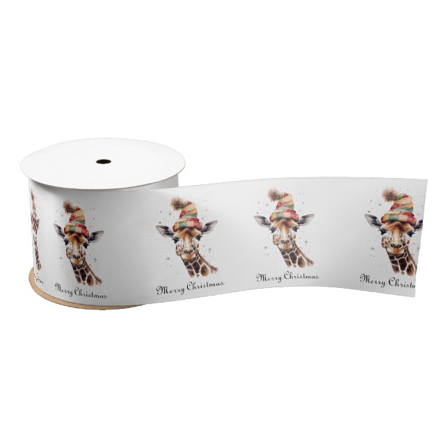 Cosy Christmas Giraffe, custom Satin Ribbon (Spool)