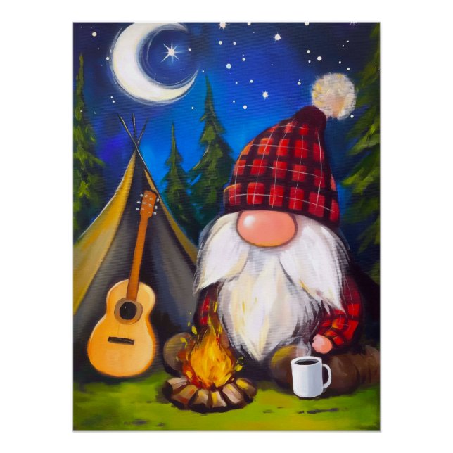 Cosy Christmas Gnome Camper Guitarist Poster (Front)