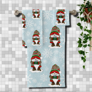 Cosy Christmas Gnome Red Green Winter Cute Bath Towel Set