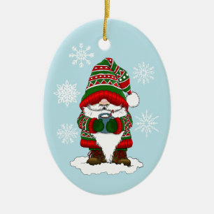 Cosy Christmas Gnome Red Green Winter Cute Ceramic Ornament