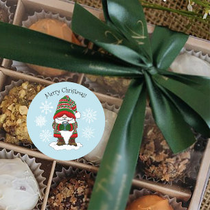 Cosy Christmas Gnome Red Green Winter Cute Classic Round Sticker