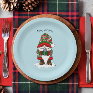 Cosy Christmas Gnome Red Green Winter Cute Paper Plate
