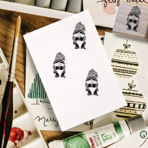 Cosy Christmas Gnome Red Green Winter Cute Rubber Stamp