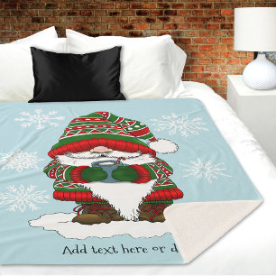 Cosy Christmas Gnome Red Green Winter Cute Sherpa Blanket