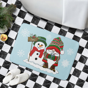 Cosy Christmas Gnome Snowman Winter Holiday Cute Bath Mat