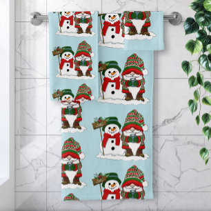 Cosy Christmas Gnome Snowman Winter Holiday Cute Bath Towel Set