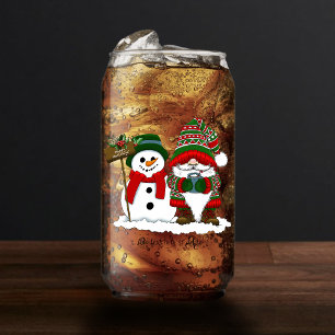 Cosy Christmas Gnome Snowman Winter Holiday Cute Can Glass
