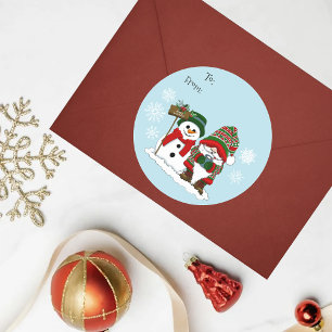 Cosy Christmas Gnome Snowman Winter Holiday Cute Classic Round Sticker