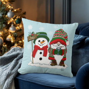 Cosy Christmas Gnome Snowman Winter Holiday Cute Cushion