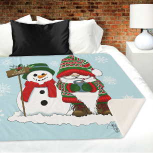 Cosy Christmas Gnome Snowman Winter Holiday Cute Sherpa Blanket