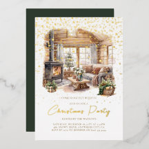 Cosy Christmas Home holiday Foil Invitation