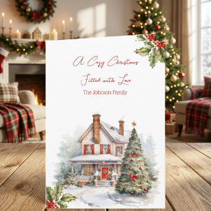 Cosy Christmas House Snowy Holiday Family Card