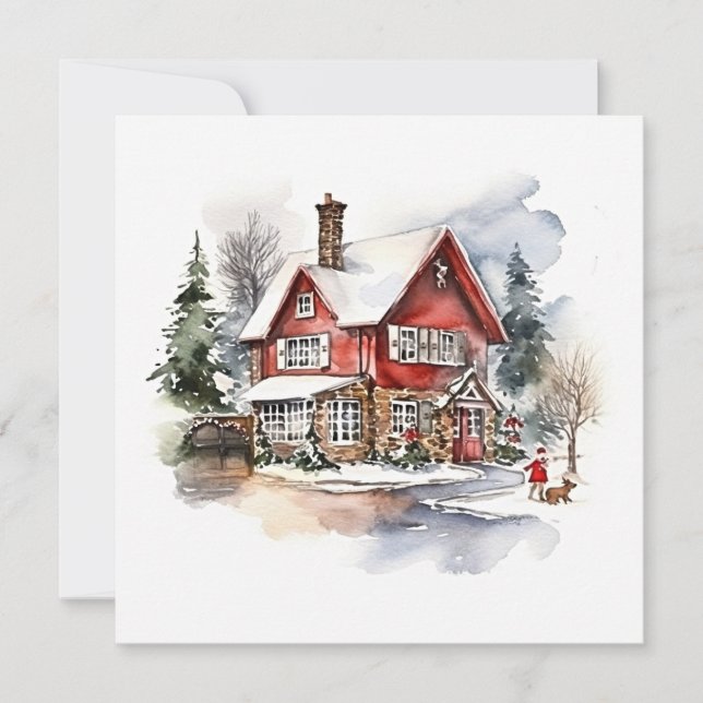 Cosy Christmas Houses with Snow Card (Front)
