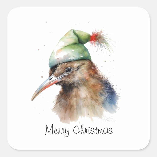 Cosy Christmas Kiwi, custom Square Sticker (Front)