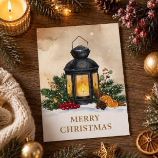 Cosy Christmas Lantern Merry Christmas Holiday Card