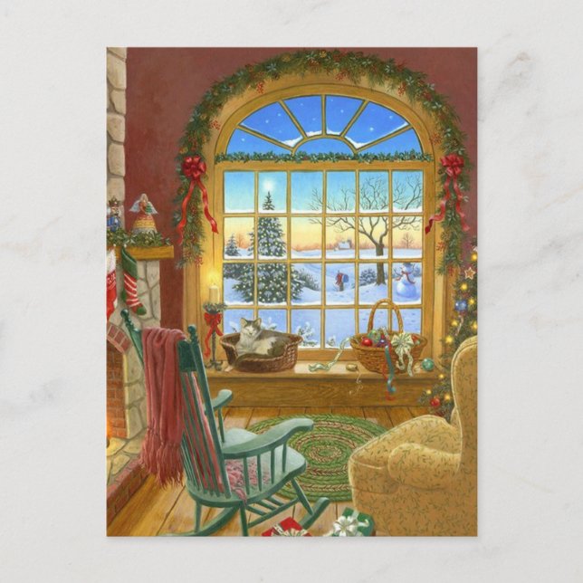 Cosy Christmas Living Room Holiday Postcard (Front)